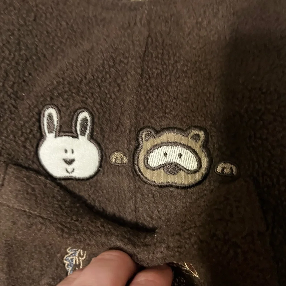 Vintage Oshkosh Baby Infant 12M Bunny Raccoon Fleece Button Fall Cozy Overalls